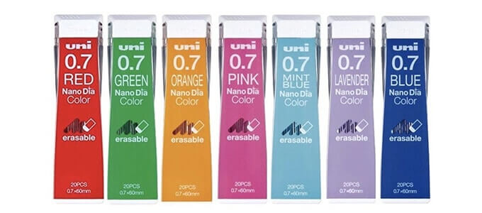 Uni NanoDia Color Erasable Lead 0.5mm Color Select 20 pcs/1 pack 